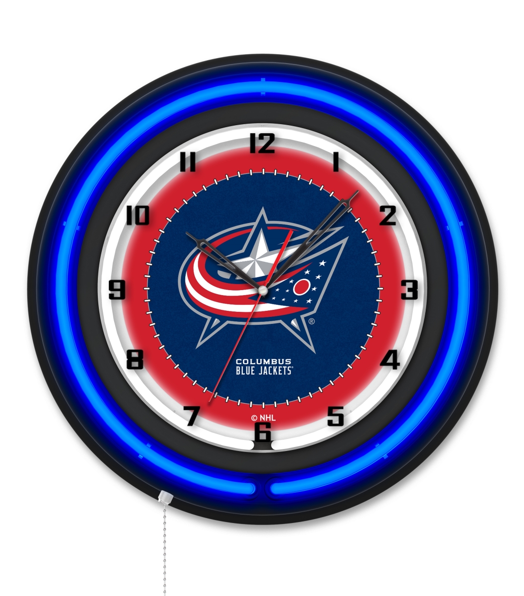 Clk19BKColBlu NHL 19 in. Dia. Columbus Blue Jackets Double Neon Wall Clock, Black
