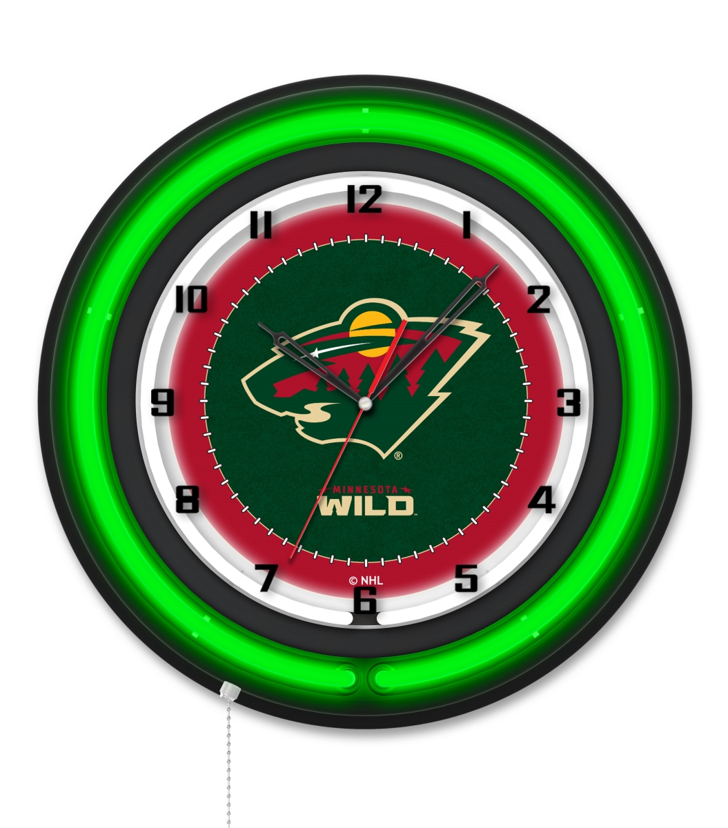 Clk19BKMinWld NHL 19 in. Dia. Minnesota Wild Double Neon Wall Clock, Black