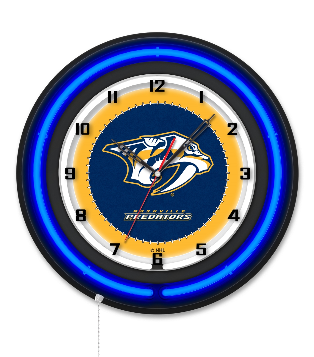 Clk19BKNshPre NHL 19 in. Dia. Nashville Predators Double Neon Wall Clock, Black