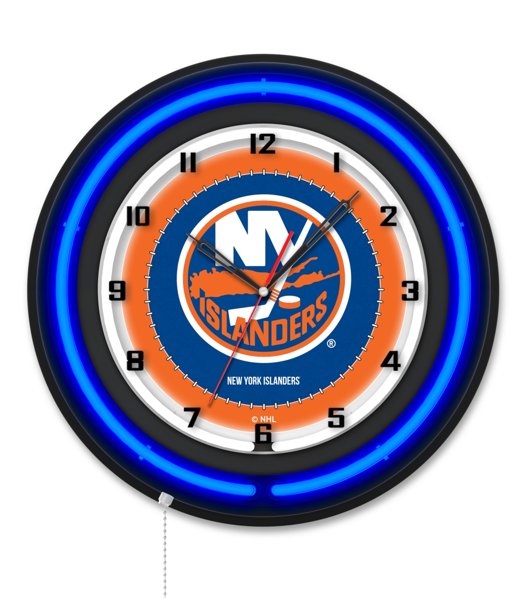Clk19BKNYIsln NHL 19 in. Dia. York Islanders Double Neon Wall Clock, Black
