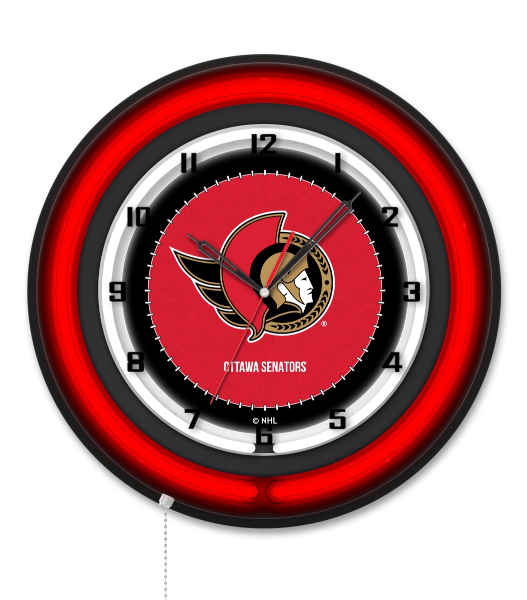 Clk19BKOttSen NHL 19 in. Dia. Ottawa Senators Double Neon Wall Clock, Black
