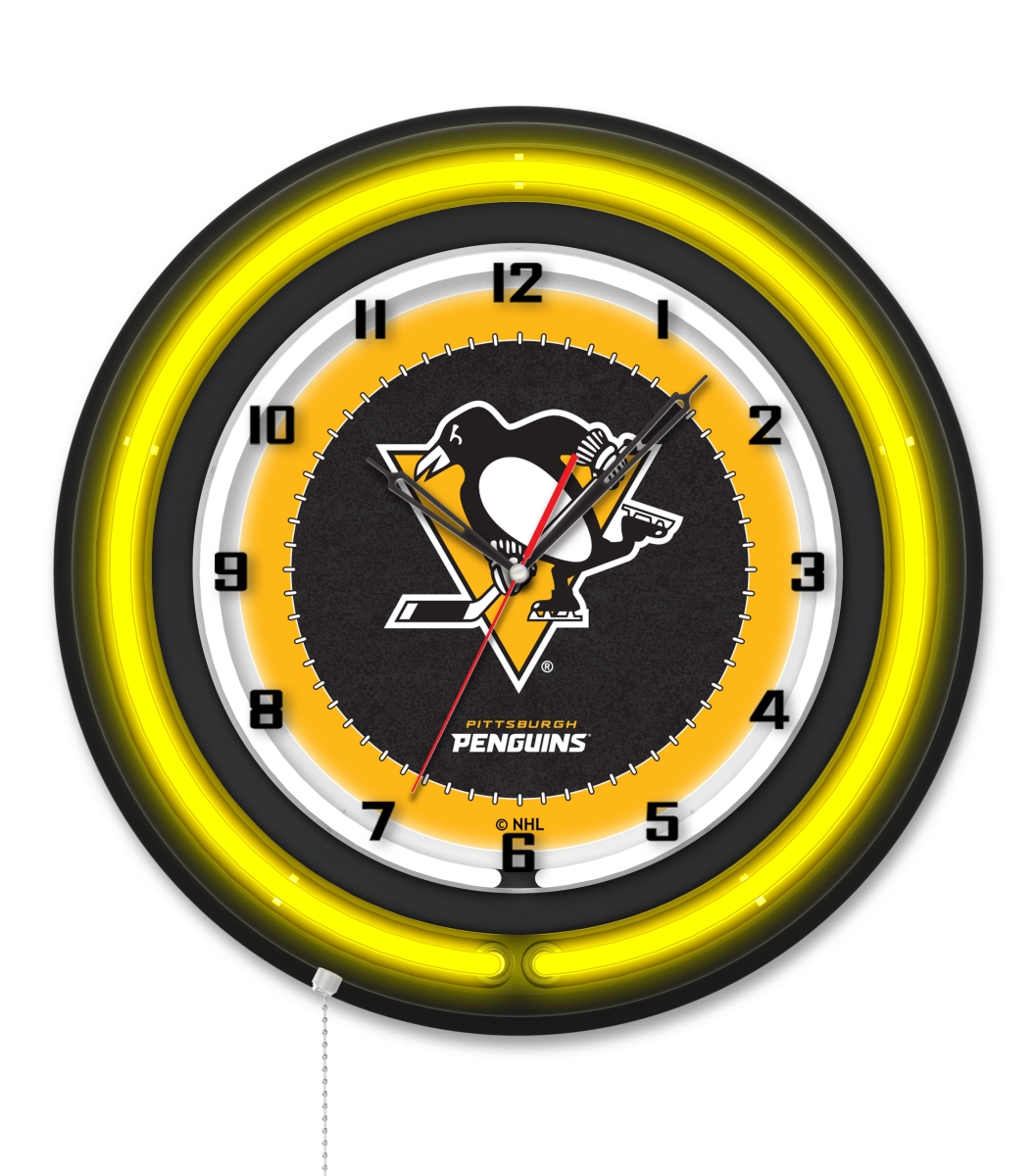 Clk19BKPitPen NHL 19 in. Dia. Pittsburgh Penguins Double Neon Wall Clock, Black