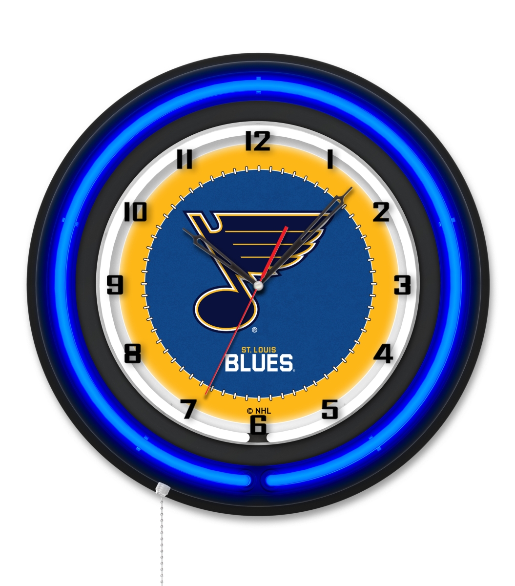 Clk19BKSTLBlu NHL 19 in. Dia. St Louis Blues Double Neon Wall Clock, Black