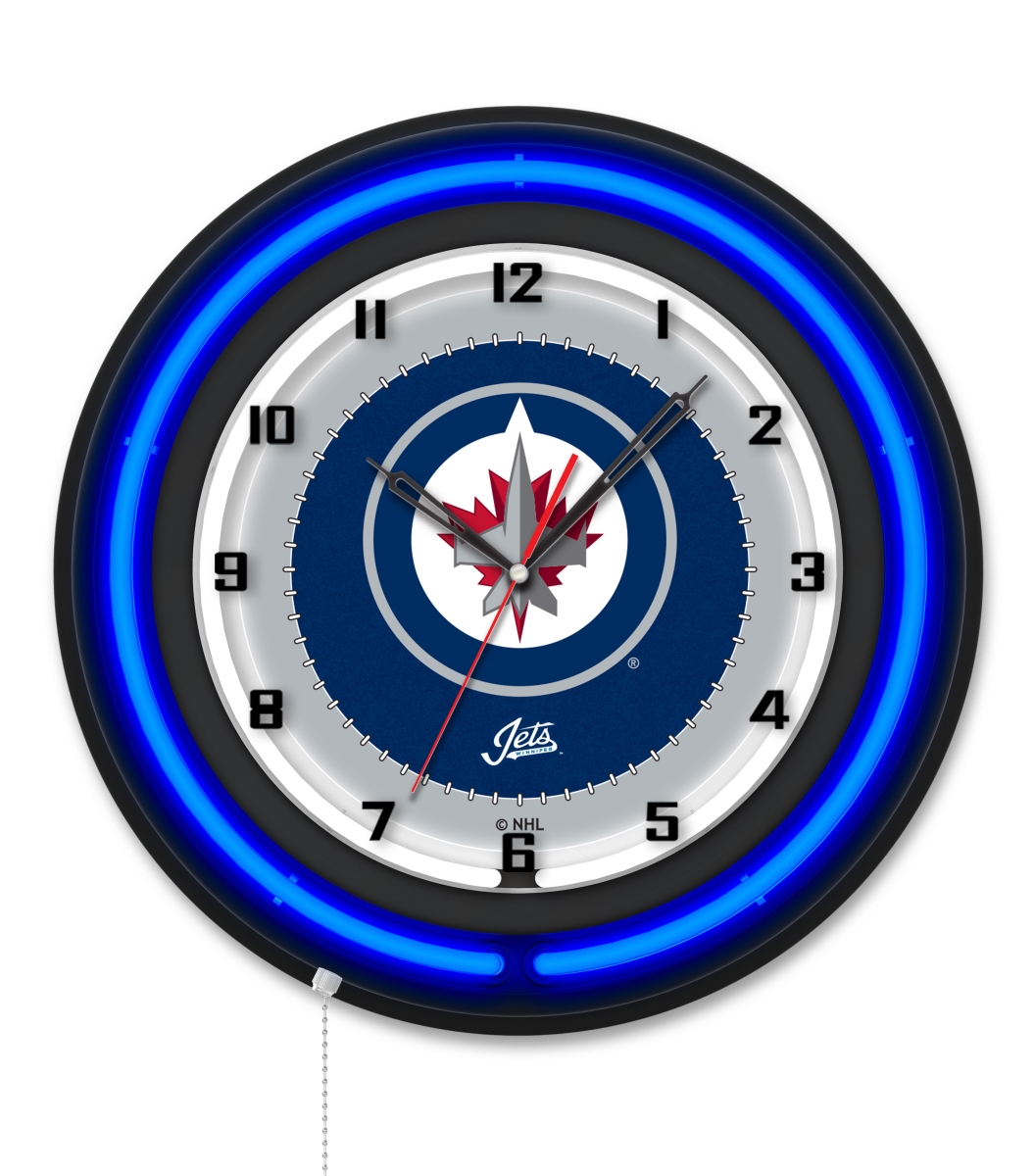 Clk19BKWinJet NHL 19 in. Dia. Winnipeg Jets Double Neon Wall Clock, Black