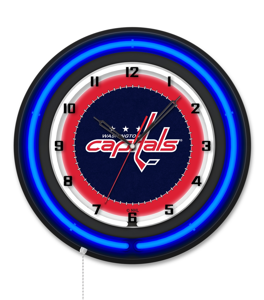 Clk19BKWshCap NHL 19 in. Dia. Washington Capitals Double Neon Wall Clock, Black