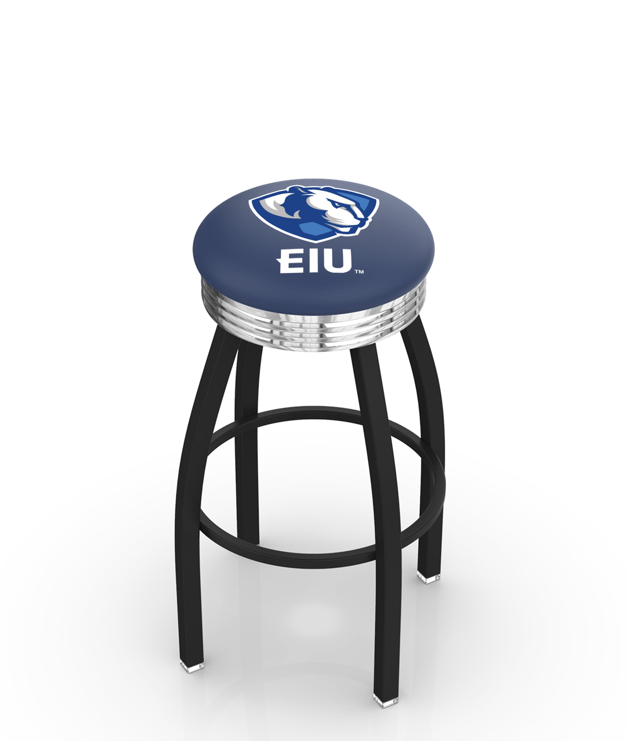 25" L8B3C - Black Wrinkle Eastern Illinois Swivel Bar Stool with Chrome 2.5" Ribbed Accent Ring by  Company