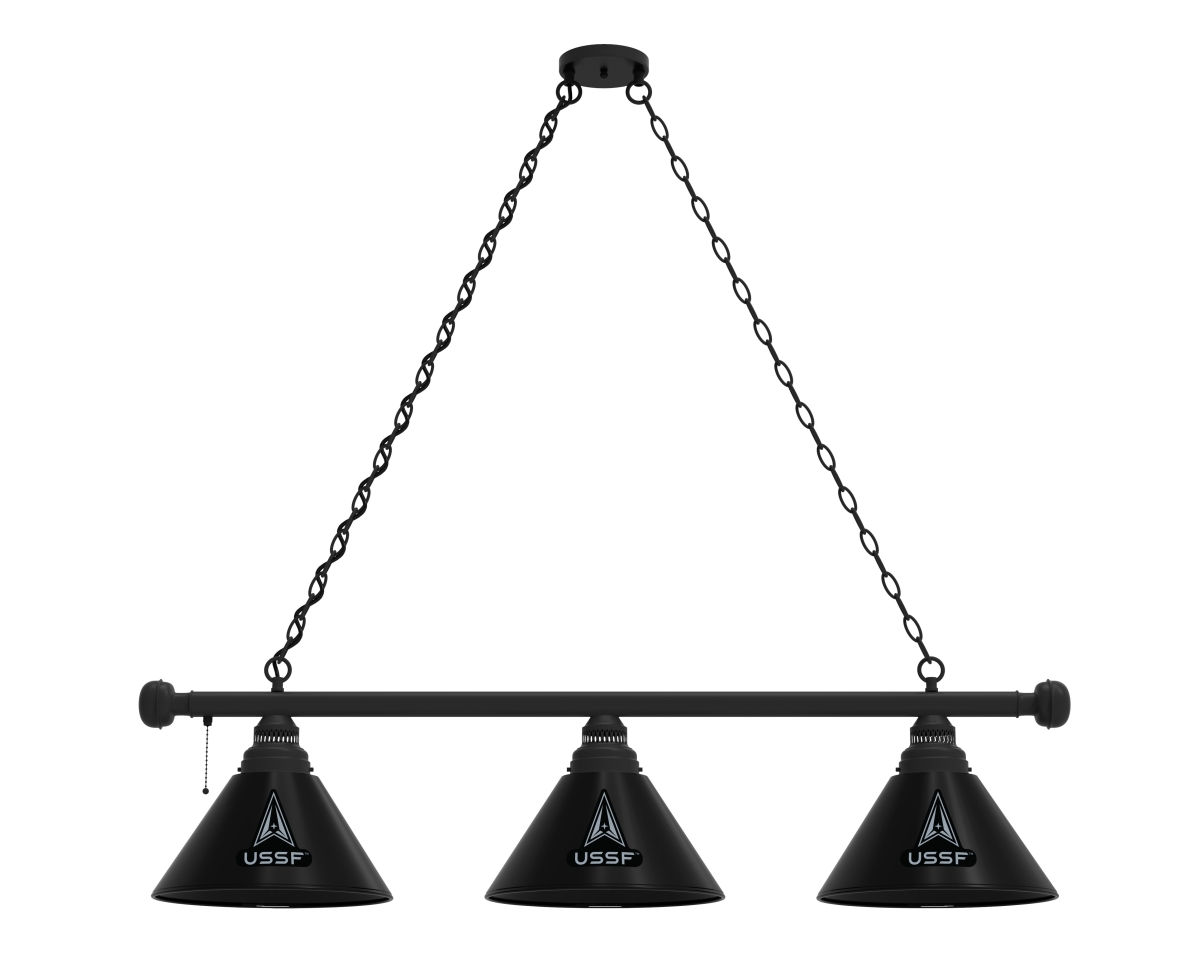 Picture of Holland Bar Stool BL3BKSpaFor United States Space Force 54 in. 3 Shade Billiard Light with Black Fixture