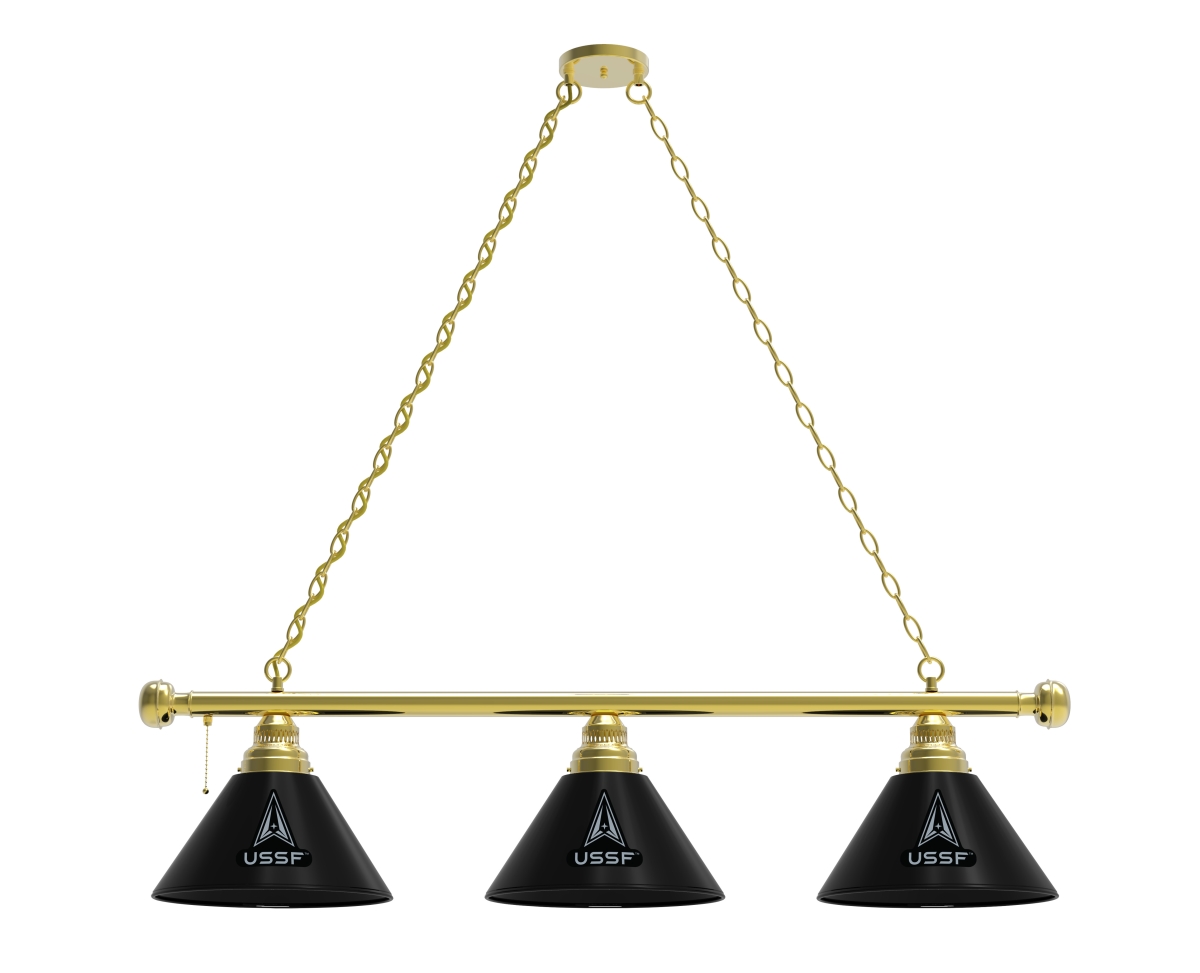 Picture of Holland Bar Stool BL3BRSpaFor United States Space Force 54 in. 3 Shade Billiard Light with Brass Fixture