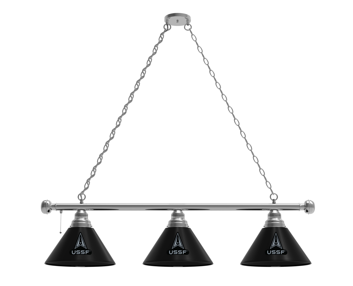 Picture of Holland Bar Stool BL3CHSpaFor United States Space Force 54 in. 3 Shade Billiard Light with Chrome Fixture