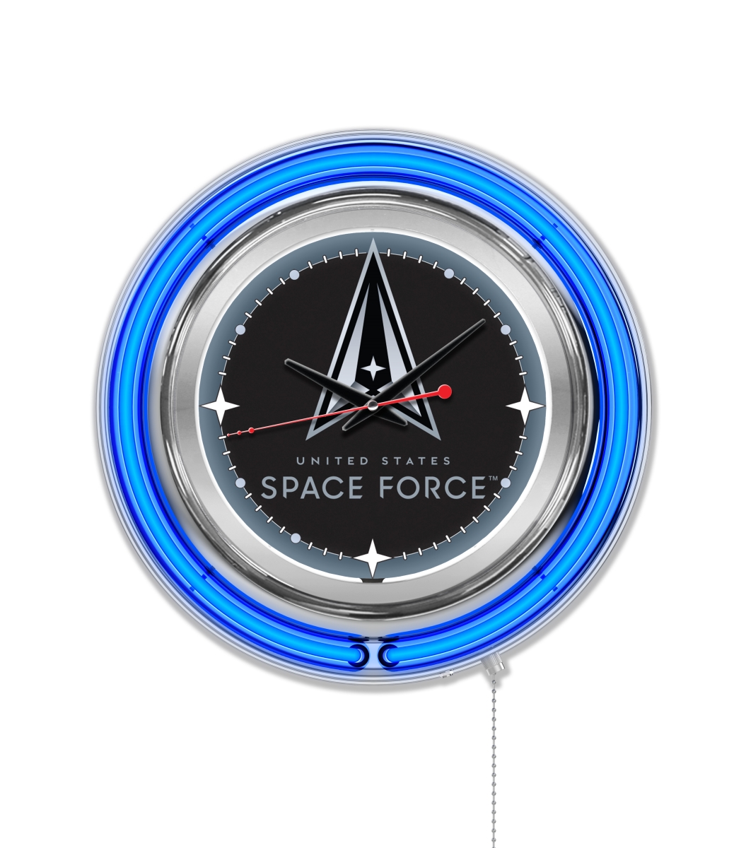 Clk15SpaFor United States Space Force 15 in. Double Neon Wall Clock, Chrome