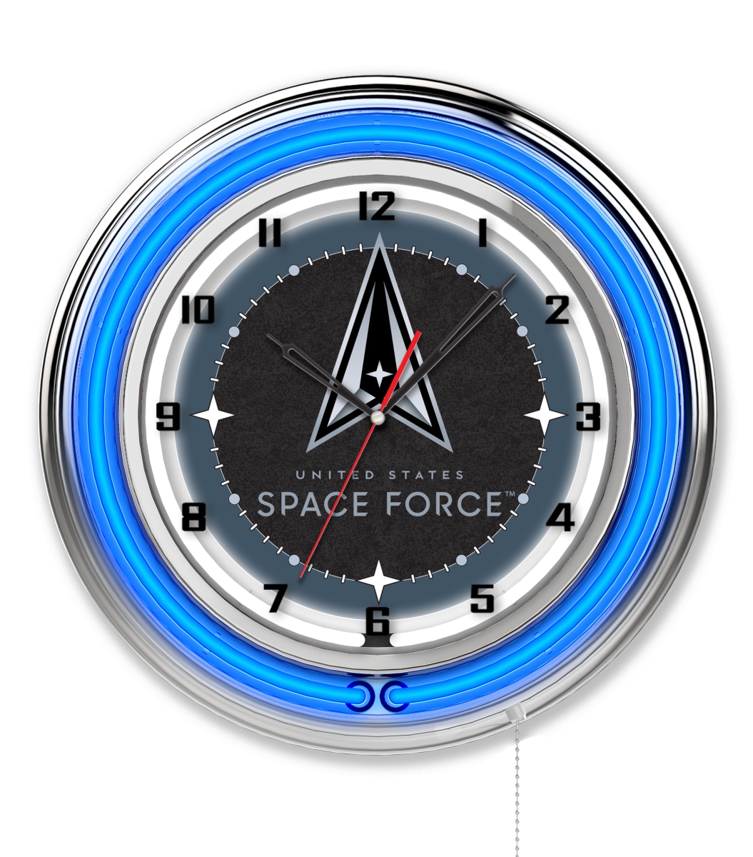 Clk19SpaFor United States Space Force 19 in. Double Neon Wall Clock, Chrome