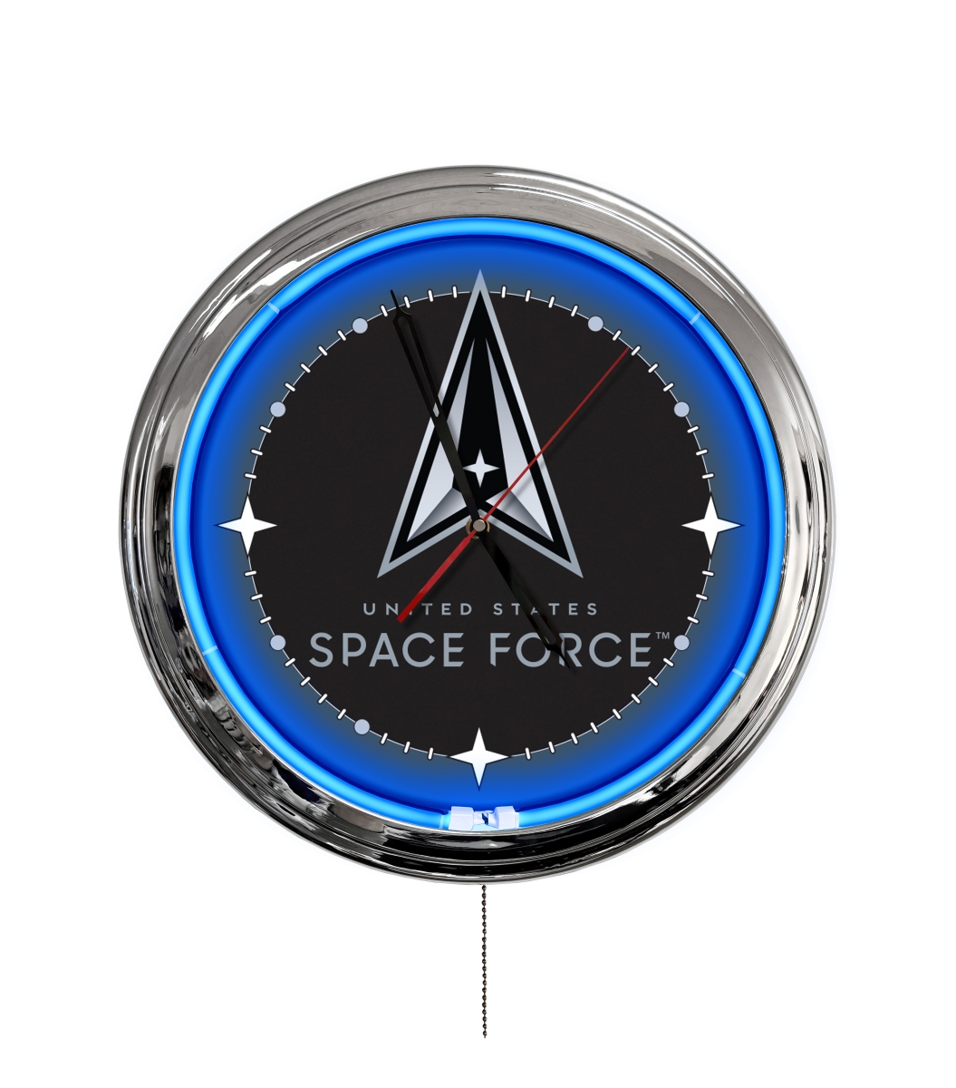 ClkL16SpaFor United States Space Force 16 in. LED Wall Clock, Chrome