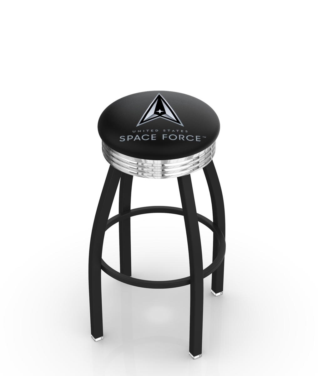 Picture of Holland Bar Stool L8B3C30SpaFor L8B3C U.S. Space Force 30 in. Swivel Bar Stool with a Black Wrinkle & Chrome Finish