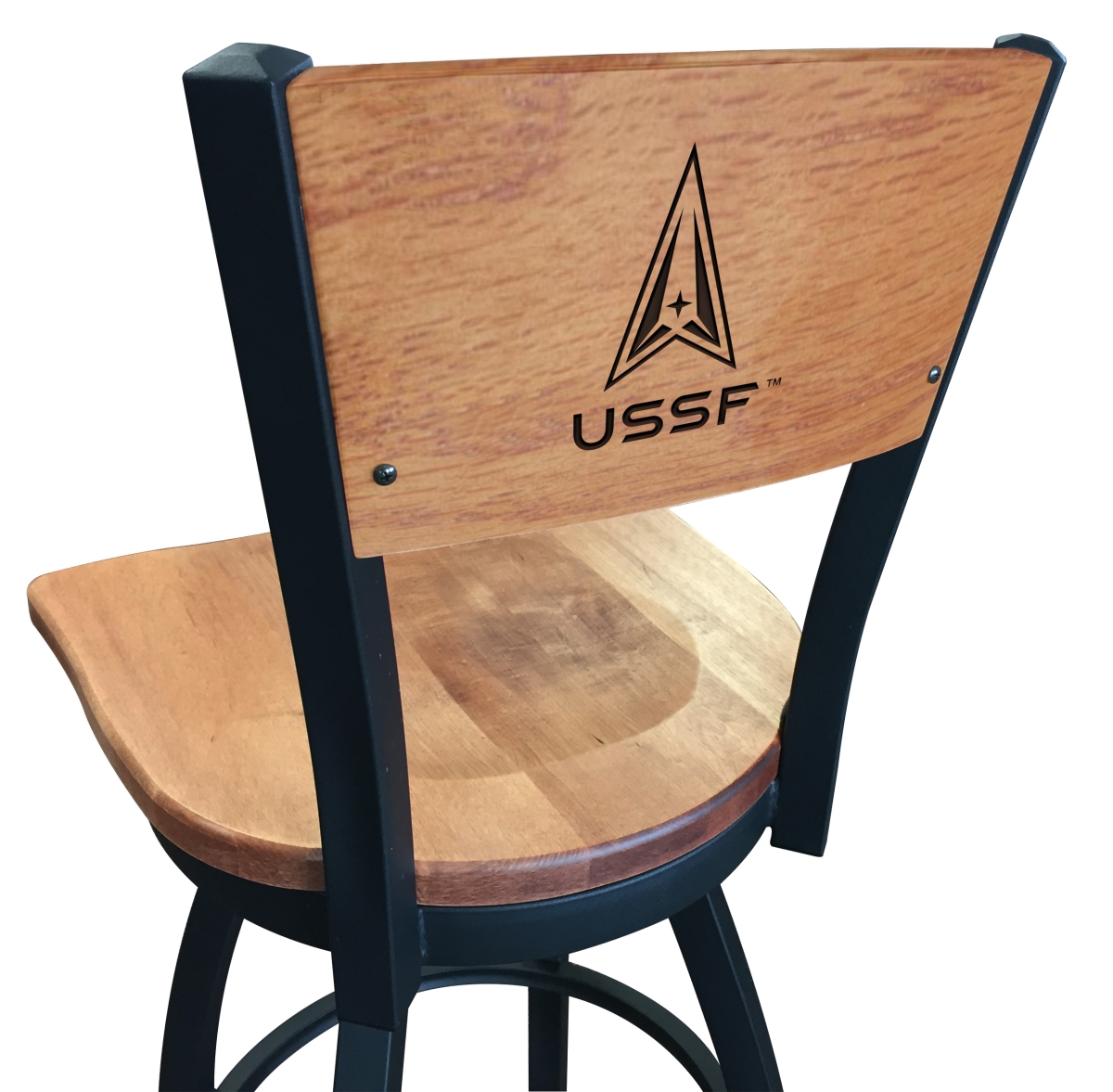 Picture of Holland Bar Stool L03830BWMedMplASpaForMedMpl L038 U.S. Space Force 30 in. Swivel Bar Stool - Black Wrinkle & Laser Engraved Back