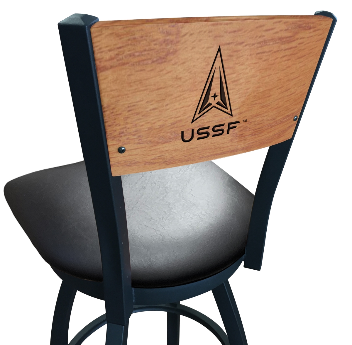 Picture of Holland Bar Stool L03836BWMedMplASpaForBlkVinyl L038 U.S. Space Force 36 in. Swivel Bar Stool with Black Wrinkle & Laser Engraved Back