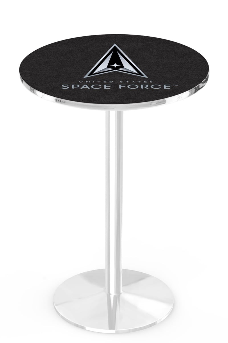 Picture of Holland Bar Stool L214C4236SpaFor L214 United States Space Force 42 in. Tall - 36 in. Top Pub Table with Chrome Finish