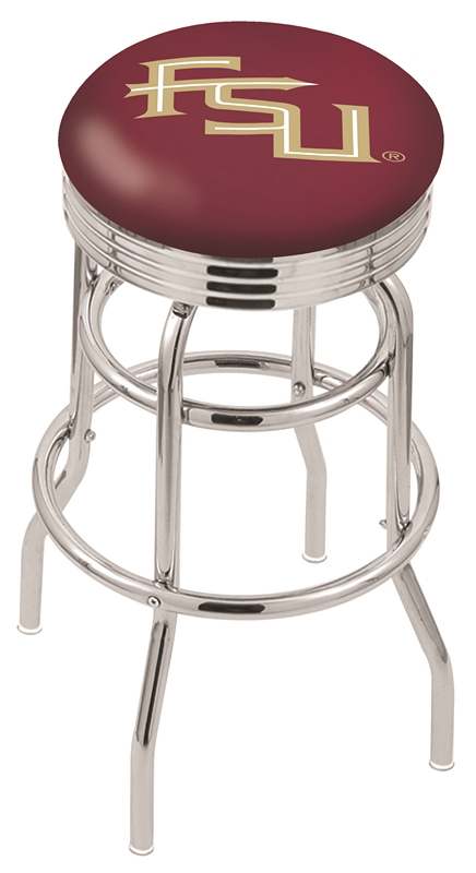 30" L7C3C - Chrome Double Ring Florida State (Script) Swivel Bar Stool with 2.5" Ribbed Accent Ring by  Company