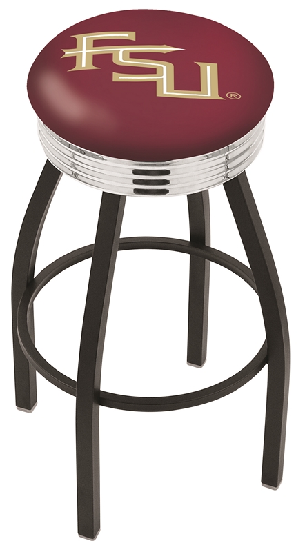 30" L8B3C - Black Wrinkle Florida State (Script) Swivel Bar Stool with Chrome 2.5" Ribbed Accent Ring by  Company