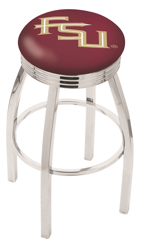 25" L8C3C - Chrome Florida State (Script) Swivel Bar Stool with 2.5" Ribbed Accent Ring by  Company