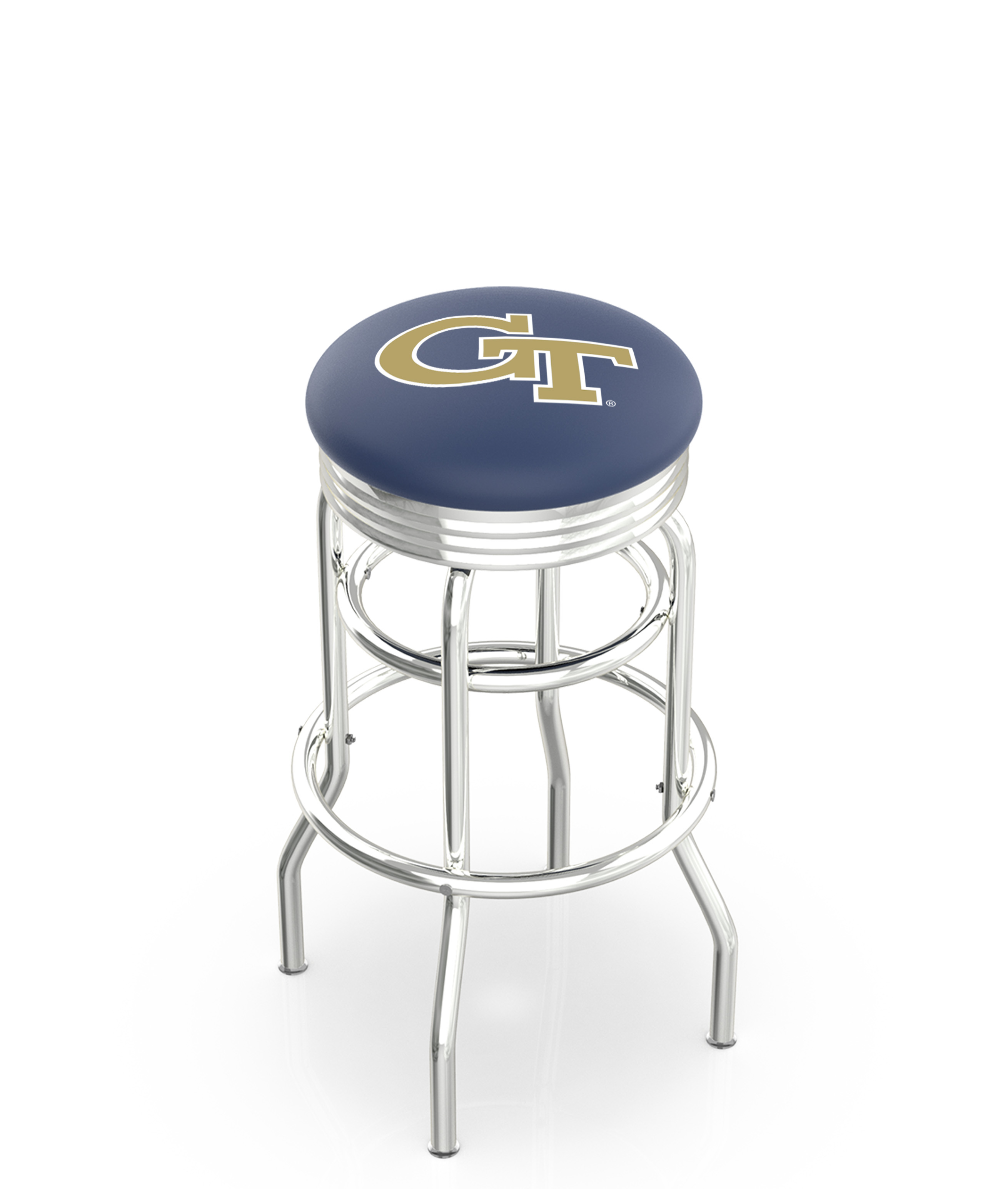 25" L7C3C - Chrome Double Ring Georgia Tech Swivel Bar Stool with 2.5" Ribbed Accent Ring by  Company