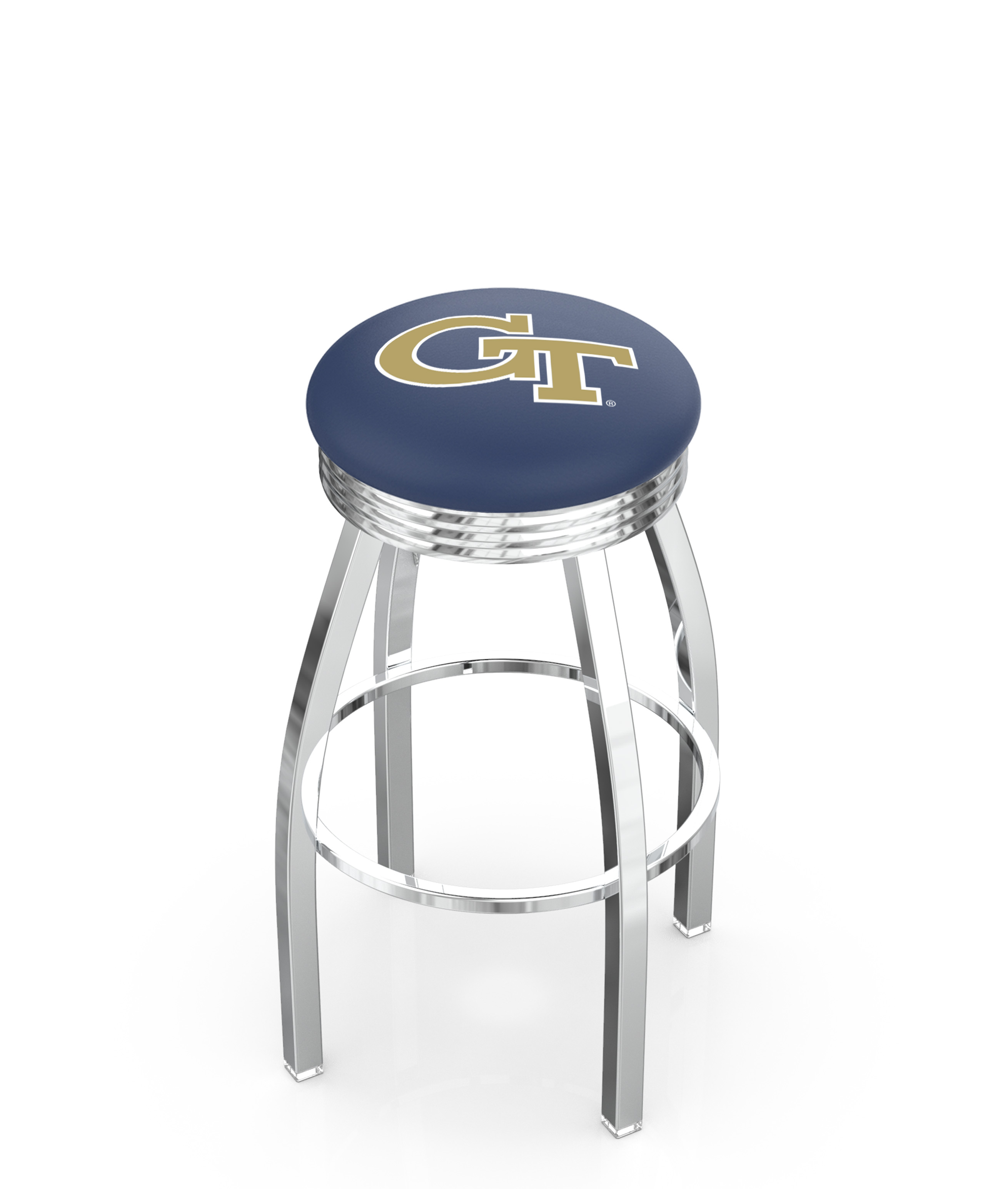 30" L8C3C - Chrome Georgia Tech Swivel Bar Stool with 2.5" Ribbed Accent Ring by  Company
