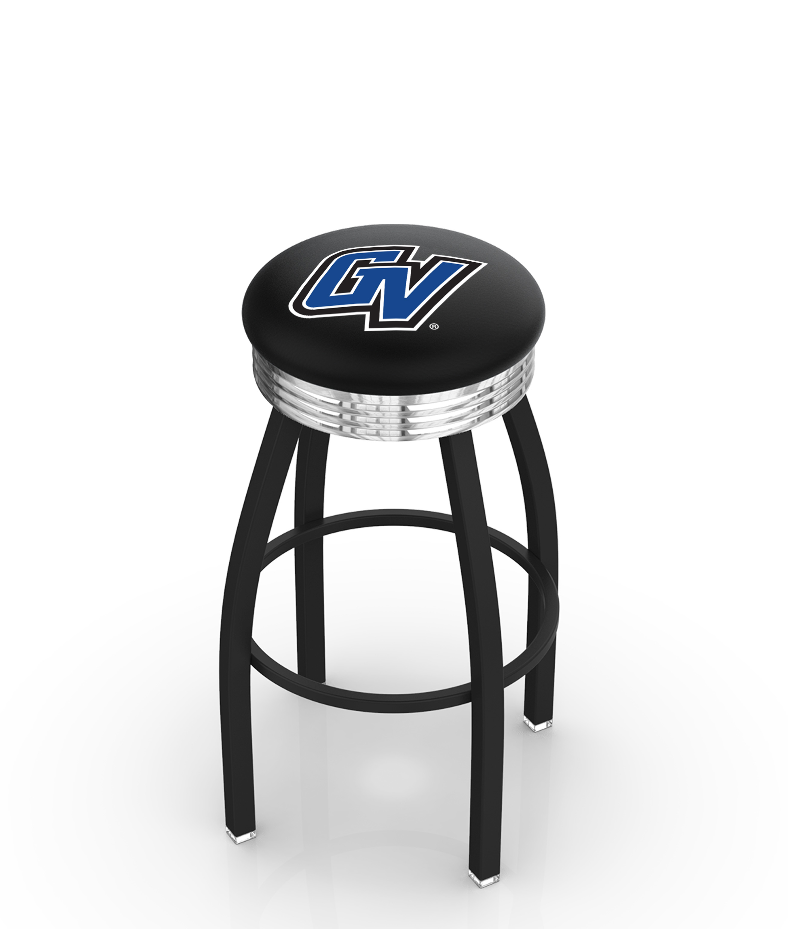 30" L8B3C - Black Wrinkle Grand Valley State Swivel Bar Stool with Chrome 2.5" Ribbed Accent Ring by  Company