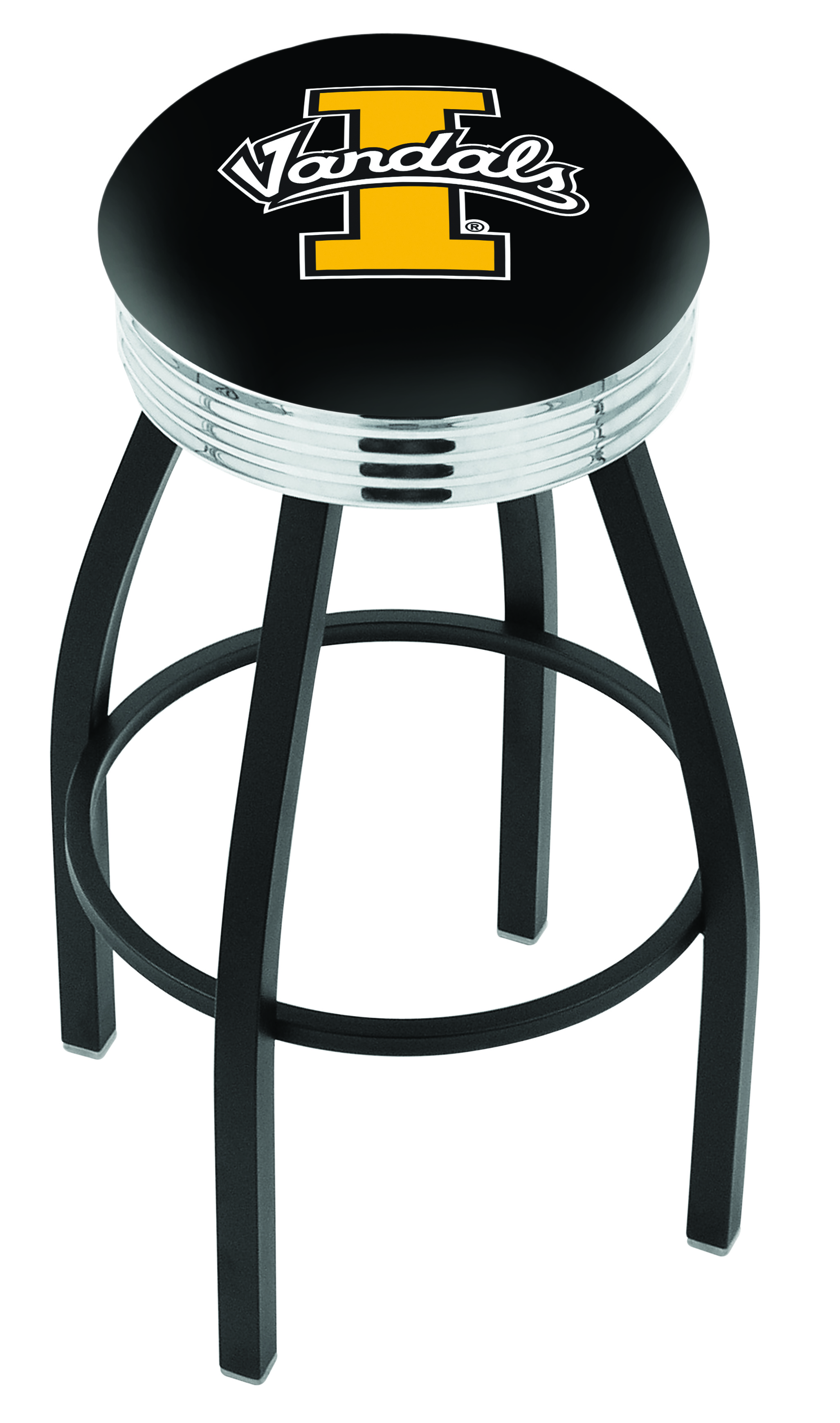 30" L8B3C - Black Wrinkle Idaho Swivel Bar Stool with Chrome 2.5" Ribbed Accent Ring by  Company