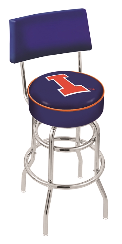 Company L7C4 Chrome Double Ring Swivel Bar Stool - Silver - 30 in. - Cushioned Back