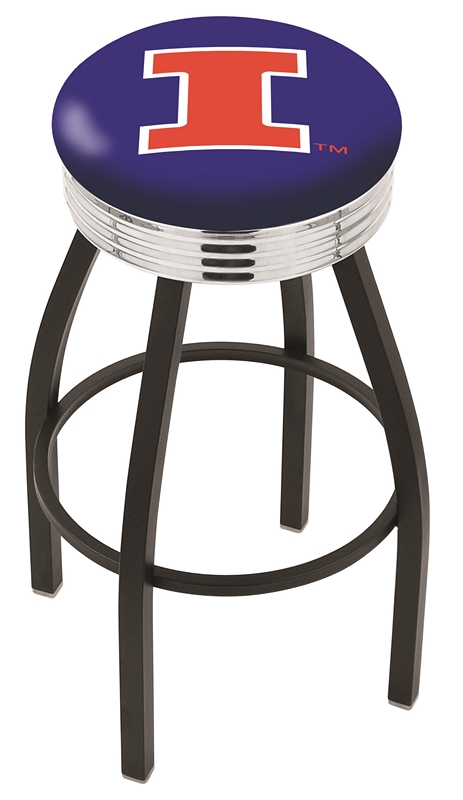 25" L8B3C - Black Wrinkle Illinois Swivel Bar Stool with Chrome 2.5" Ribbed Accent Ring by  Company