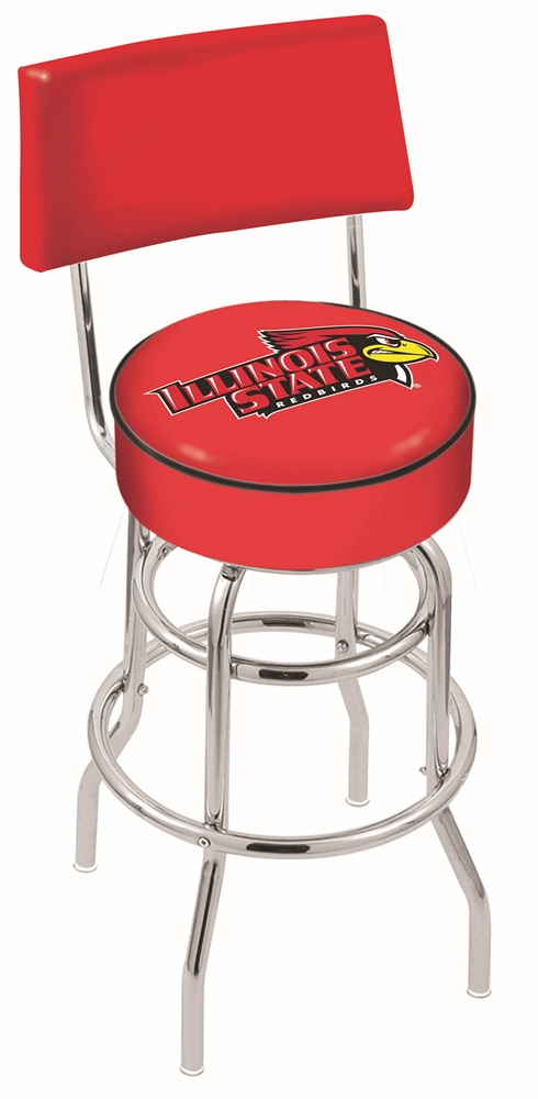 L7C430IllStU 30 in. Chrome Double Ring Illinois State Swivel Bar Stool With a Back