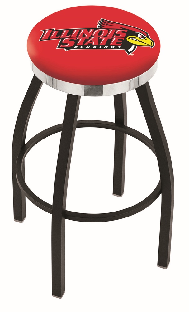 30" L8B2C - Black Wrinkle Illinois State Swivel Bar Stool with Chrome Accent Ring by  Company