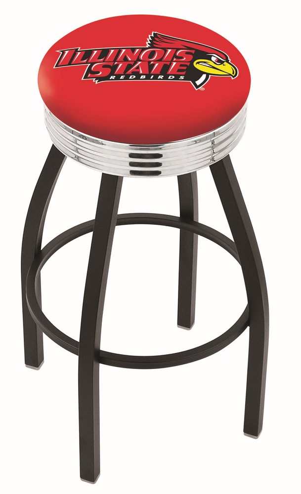 30" L8B3C - Black Wrinkle Illinois State Swivel Bar Stool with Chrome 2.5" Ribbed Accent Ring by  Company