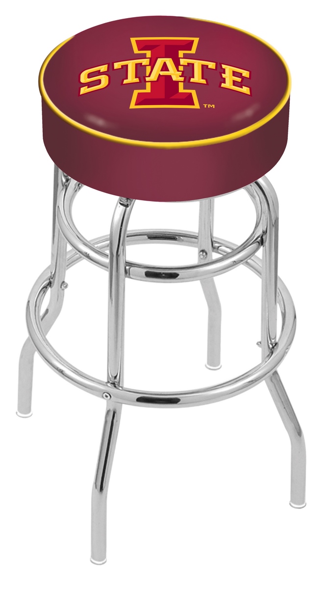 30" L7C1 - 4" Iowa State Cushion Seat with Double-Ring Chrome Base Swivel Bar Stool by  Company