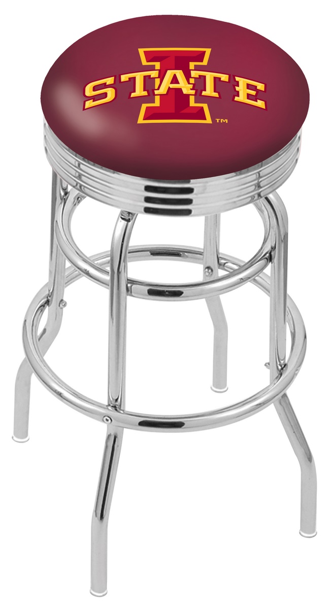 Company 30in. L7C3C Chrome Double Ring Iowa State Swivel Bar Stool