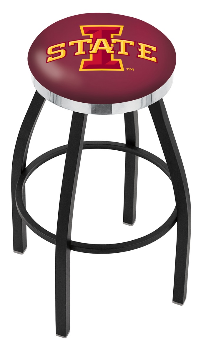 30" L8B2C - Black Wrinkle Iowa State Swivel Bar Stool with Chrome Accent Ring by  Company