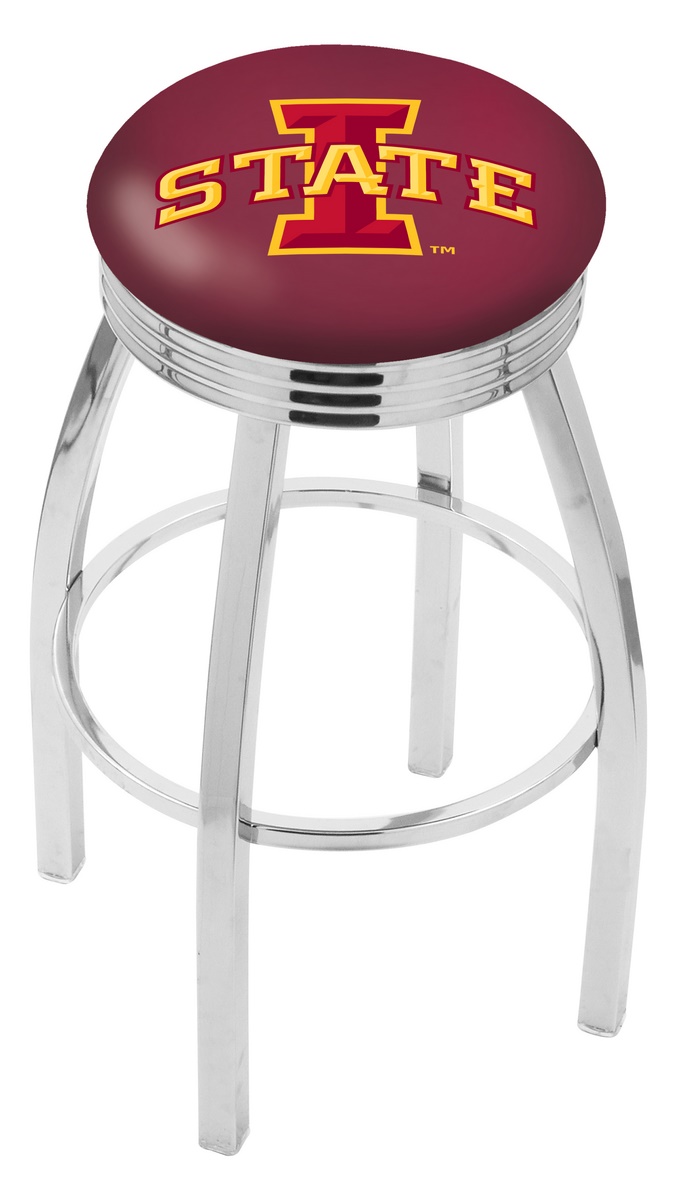 25" L8C3C - Chrome Iowa State Swivel Bar Stool with 2.5" Ribbed Accent Ring by  Company