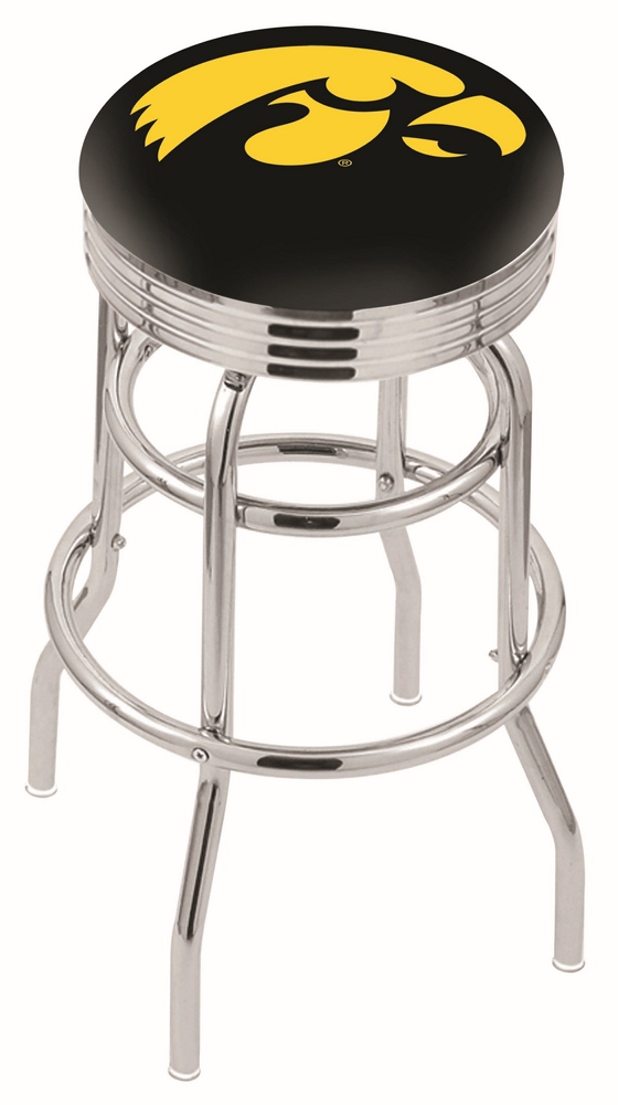 30" L7C3C - Chrome Double Ring Iowa Swivel Bar Stool with 2.5" Ribbed Accent Ring by  Company