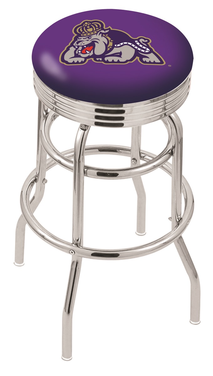 30" L7C3C - Chrome Double Ring James Madison Swivel Bar Stool with 2.5" Ribbed Accent Ring by  Company