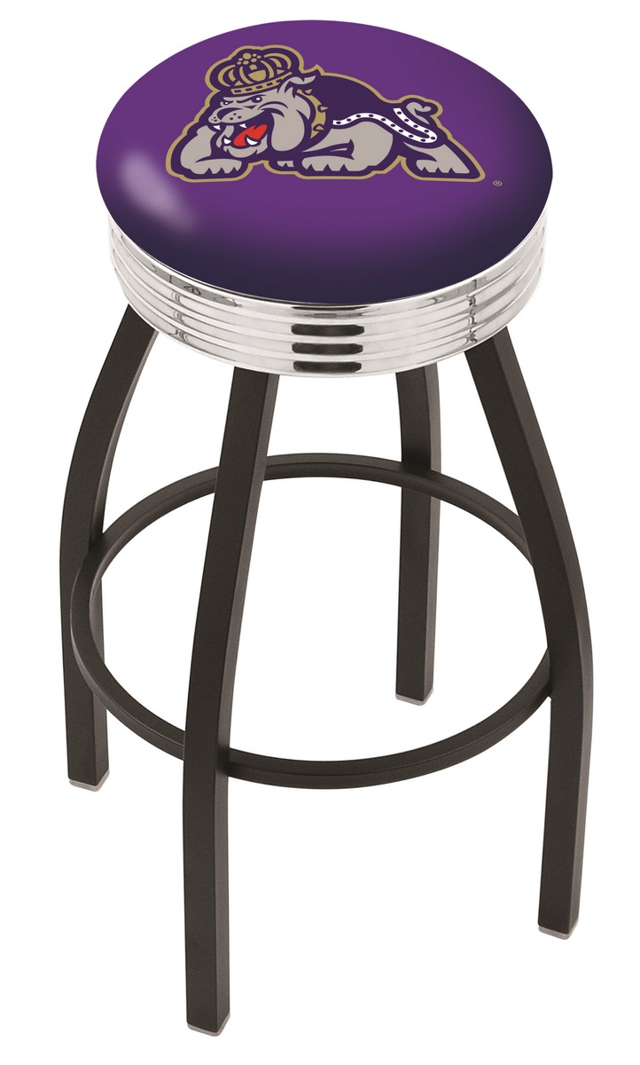 30" L8B3C - Black Wrinkle James Madison Swivel Bar Stool with Chrome 2.5" Ribbed Accent Ring by  Company