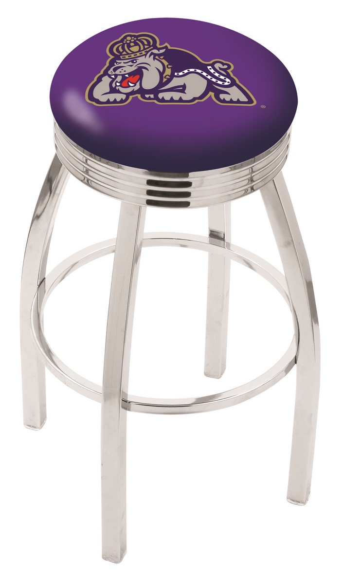 30" L8C3C - Chrome James Madison Swivel Bar Stool with 2.5" Ribbed Accent Ring by  Company
