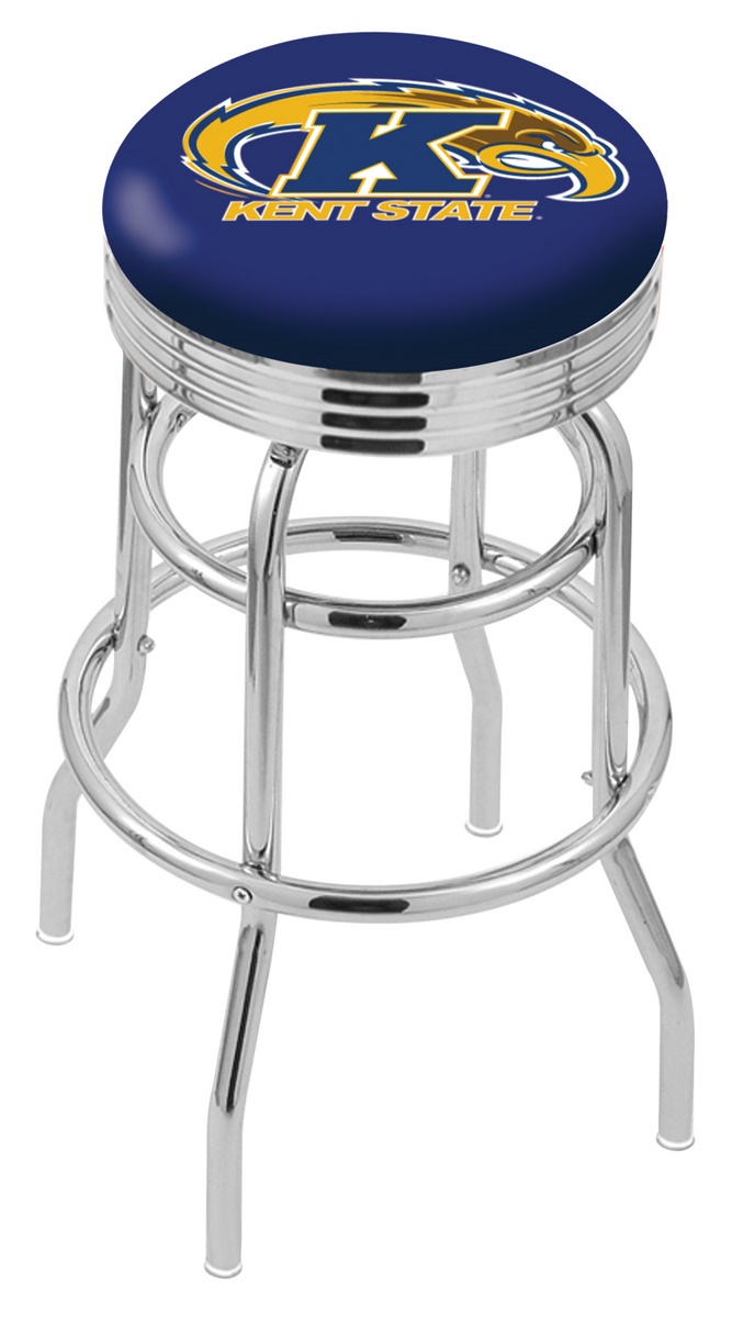 25" L7C3C - Chrome Double Ring Kent State Swivel Bar Stool with 2.5" Ribbed Accent Ring by  Company