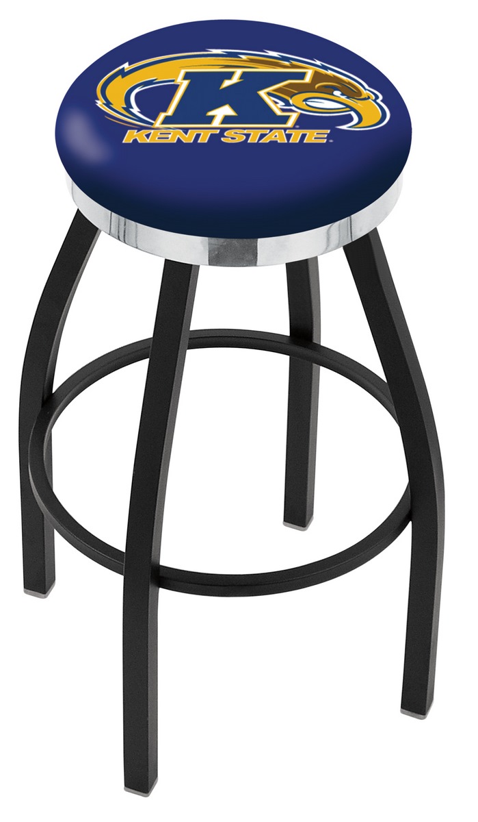 30" L8B2C - Black Wrinkle Kent State Swivel Bar Stool with Chrome Accent Ring by  Company