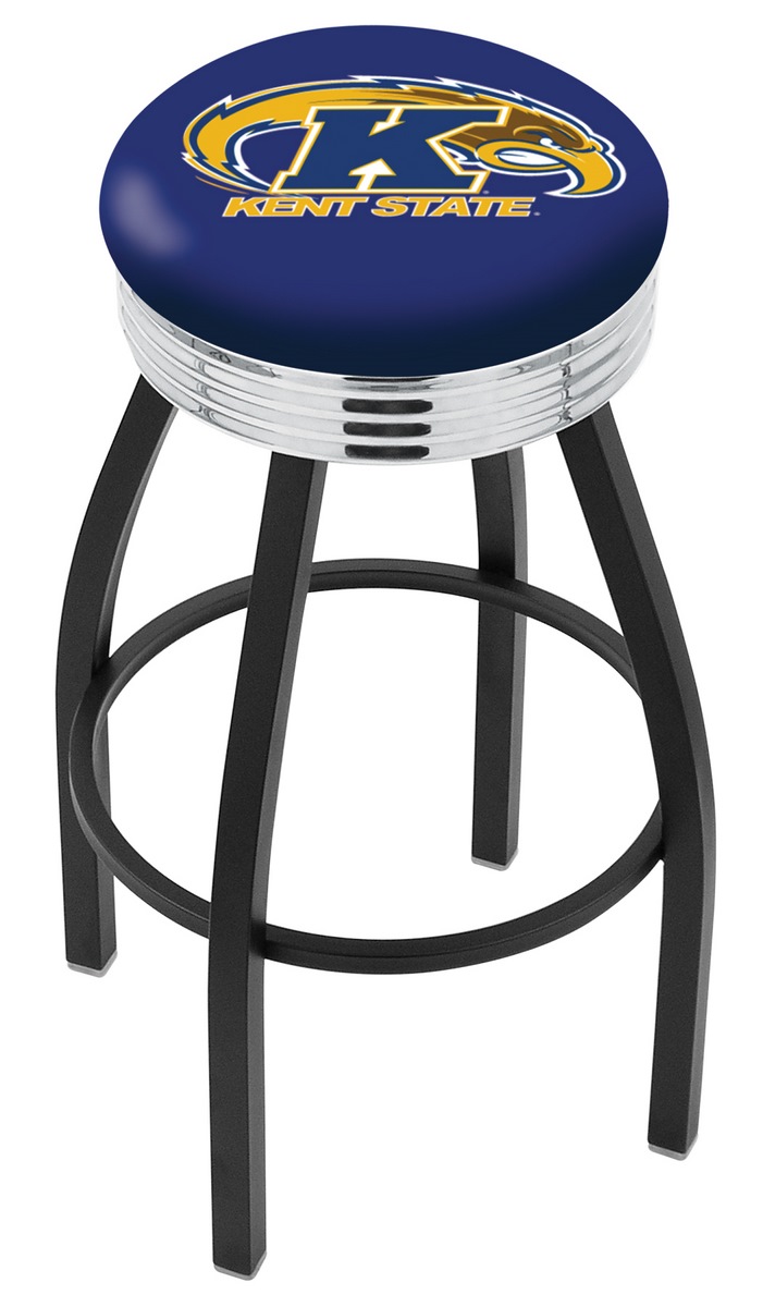 30" L8B3C - Black Wrinkle Kent State Swivel Bar Stool with Chrome 2.5" Ribbed Accent Ring by  Company