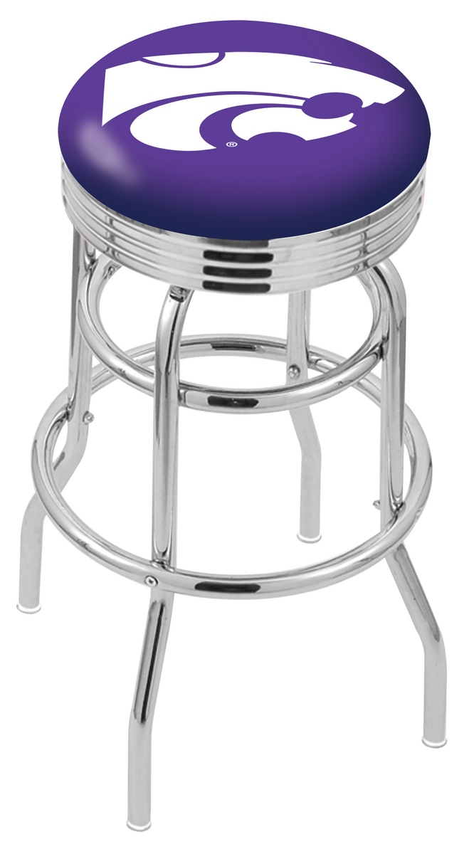 30" L7C3C - Chrome Double Ring Kansas State Swivel Bar Stool with 2.5" Ribbed Accent Ring by  Company