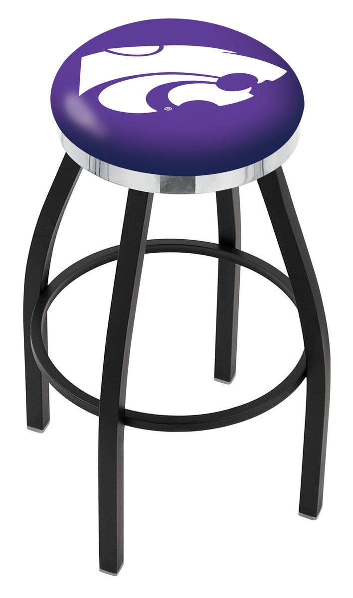 25" L8B2C - Black Wrinkle Kansas State Swivel Bar Stool with Chrome Accent Ring by  Company