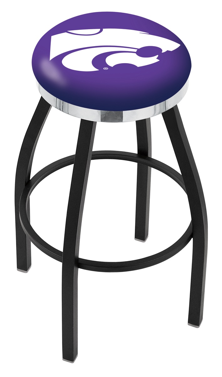 30" L8B2C - Black Wrinkle Kansas State Swivel Bar Stool with Chrome Accent Ring by  Company