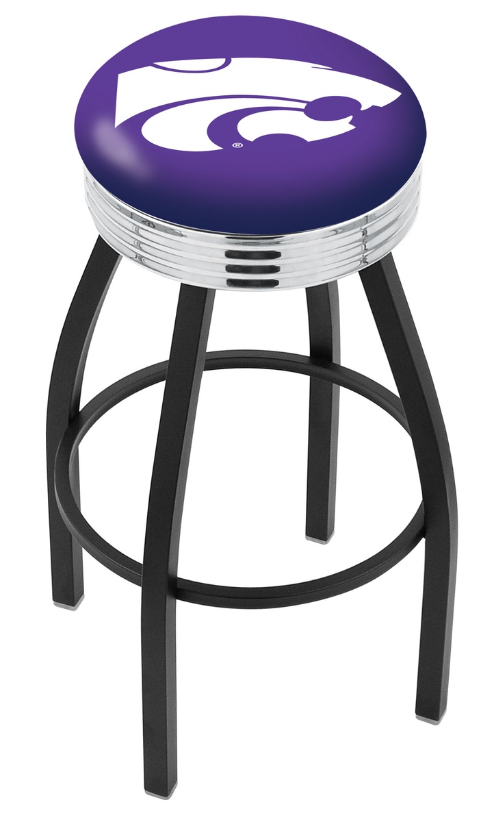 25" L8B3C - Black Wrinkle Kansas State Swivel Bar Stool with Chrome 2.5" Ribbed Accent Ring by  Company