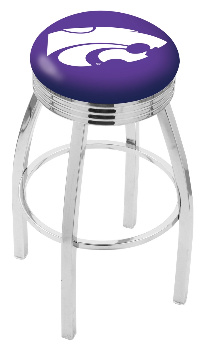 25" L8C3C - Chrome Kansas State Swivel Bar Stool with 2.5" Ribbed Accent Ring by  Company