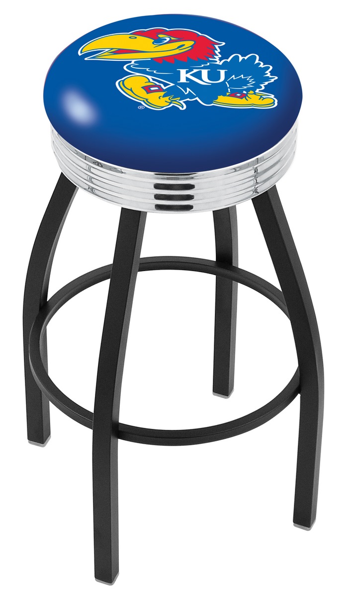 25" L8B3C - Black Wrinkle Kansas Swivel Bar Stool with Chrome 2.5" Ribbed Accent Ring by  Company