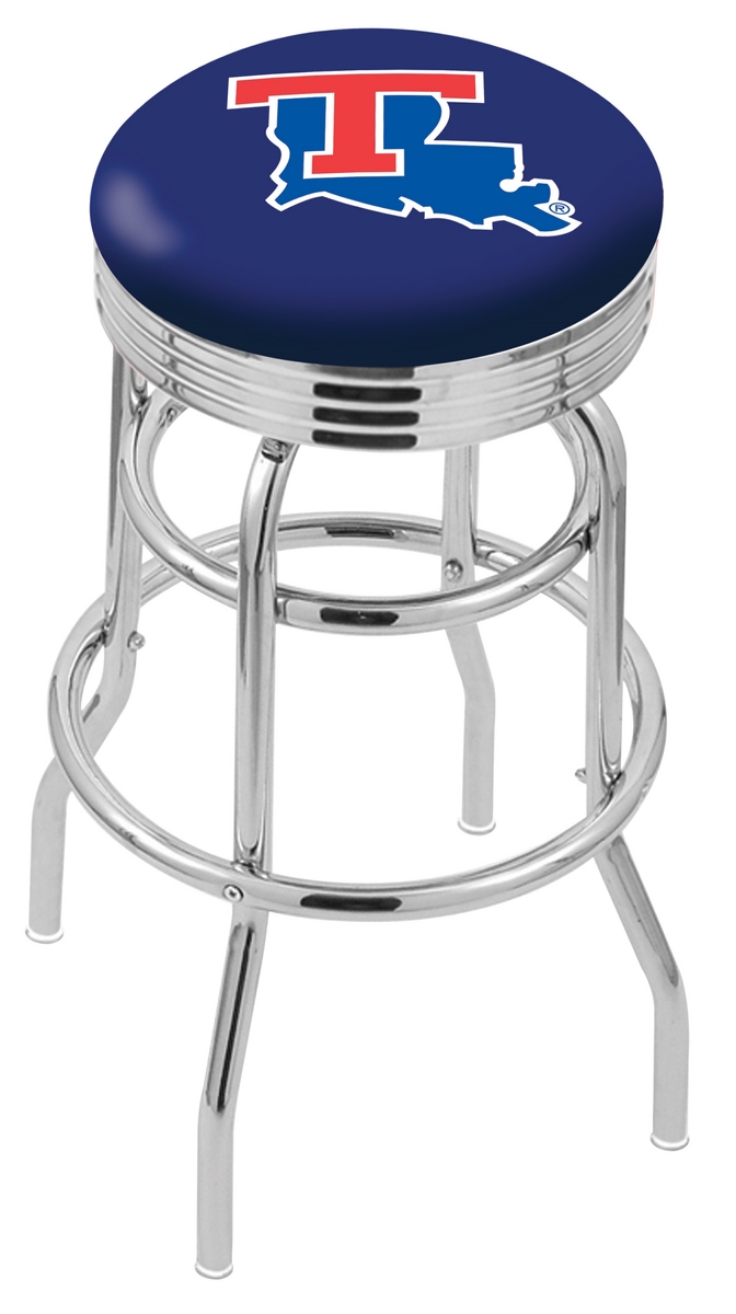 30" L7C3C - Chrome Double Ring Louisiana Tech Swivel Bar Stool with 2.5" Ribbed Accent Ring by  Company